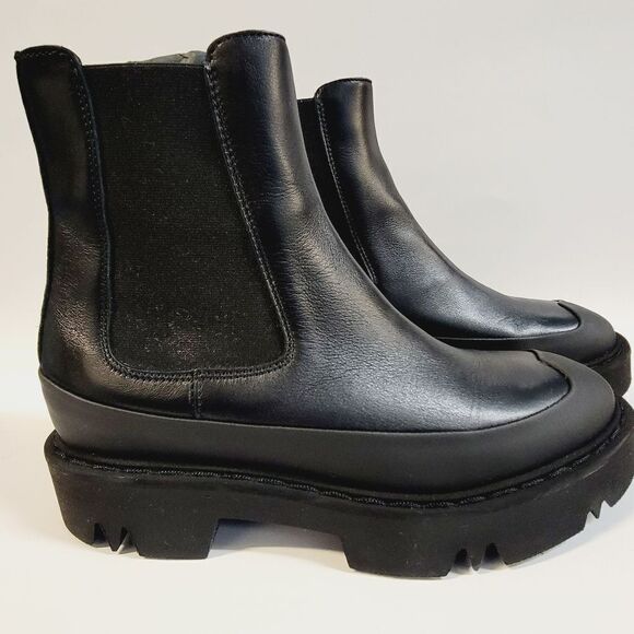 Aquatalia Holly Black Leather Lug Sole Emo Goth Combat Boot Dust Bag Size 8 NIB - Picture 3 of 14